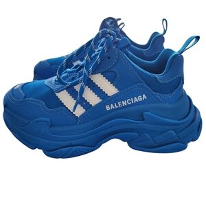 Authentic BALENCIAGA Triple S Sneakers Adidas Collaboration Bright Blue EU36 US6